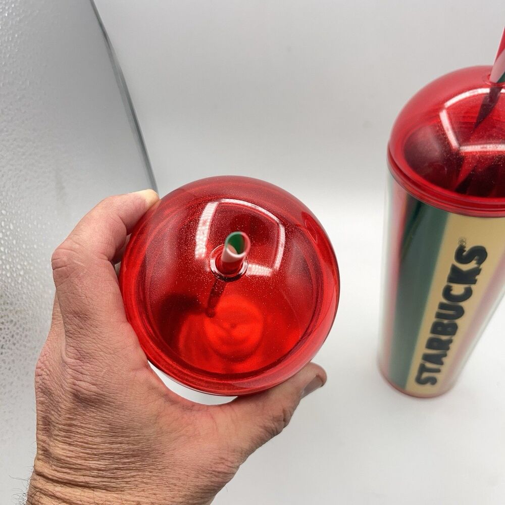 Starbucks 2024 Metallic Red, Green & Gold Stripe Cold Cup - Set Of 2 - Picture 14 of 16